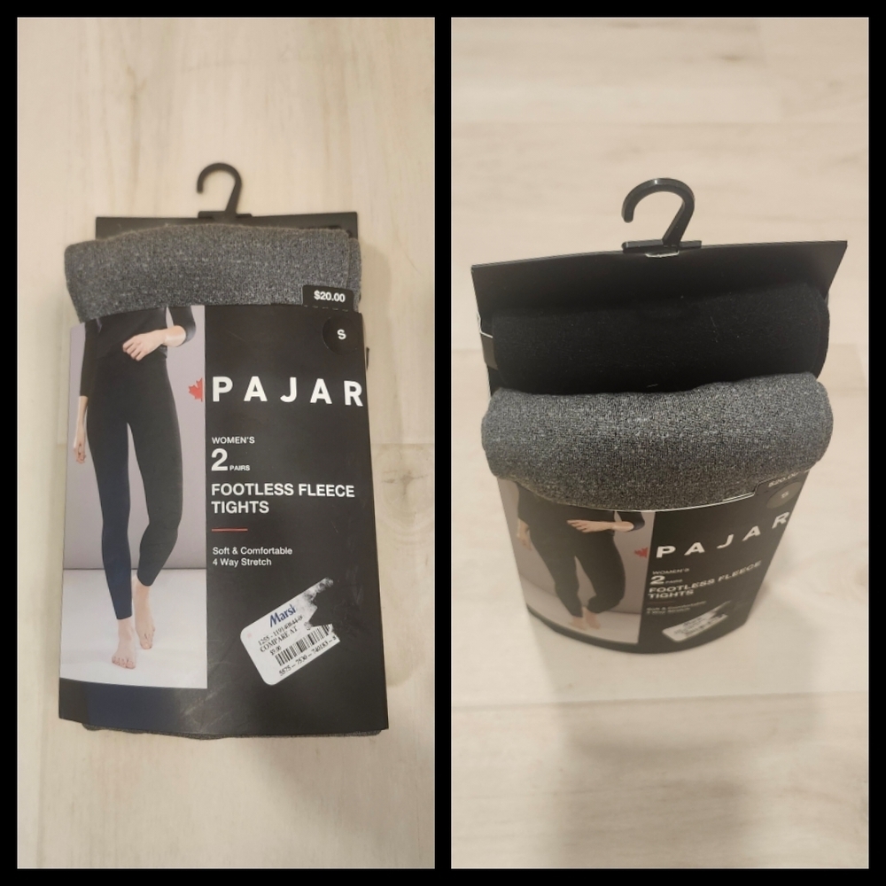 Pajar | (2)pair - Black & Gray Footless Fleece Tights
